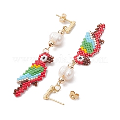 Серьги-гвоздики из стекла и натурального культивированного пресноводного жемчуга EJEW-MZ00135