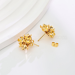真鍮の花のスタッドピアス  18KGP本金メッキ  16x16mm&nbsp;IF6641-1