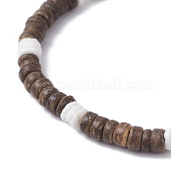 Браслеты из натуральных плоских круглых бусин из кокоса и белой скорлупы для женщин&nbsp;BJEW-JB12460-02