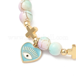 Браслеты с подвесками в виде сердца с глазом из сплава и эмали&nbsp;BJEW-JB12287-02