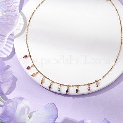 Ожерелья с круглыми гранеными нагрудниками из натурального аметиста NJEW-JN05082