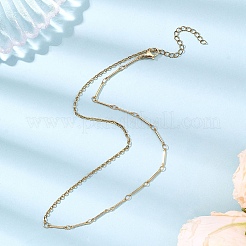 Женские ожерелья из латунной звеньевой цепи и троса из нержавеющей стали 304&nbsp;NJEW-JN05547-01