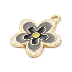 合金エナメルチャーム  花のチャーム  ゴールドカラー  グレー  21x18.5x1.2mm  穴：1.8mm  10個/セット&nbsp;ENAM-Q001-04G-02