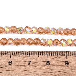 ABカラーメッキ透明ガラスロンデルビーズ連売り  多面カット  砂茶色  4x3.5mm  穴：0.6~0.9mm  約105~115個/連  14.37~16.14''（36.5~41センチメートル）&nbsp;EGLA-T029-4mm-10E