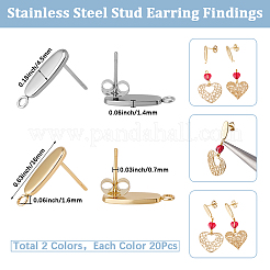 40 stücke 2 farben 201 edelstahl oval stud ohrring Zubehörse&nbsp;STAS-SC0021-23