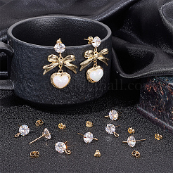 10 шт. фурнитура для сережек-гвоздиков из латуни с микропрозрачным кубическим цирконием&nbsp;KK-BBC0011-94