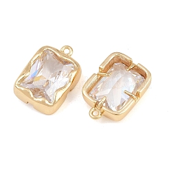 真鍮製ガラスチャーム  長方形チャーム  多面カット  ゴールドカラー  透明  19x13x5mm  穴：1.4mm&nbsp;GL-CBABDD8-16G-02