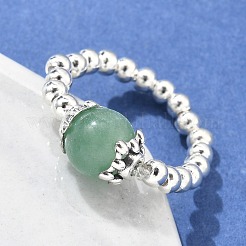 Платиновый оттенок железа шарик естественная смешанная каменные кольца перста простирания&nbsp;RJEW-JR00142