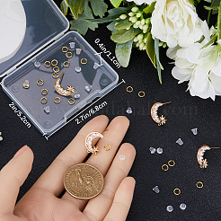 6 Stück Messing Pavé klar Zirkonia Mond mit Stern Ohrstecker Beschläge&nbsp;DIY-CN0002-74