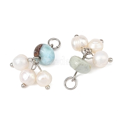 Ciondoli in larimar naturale e perle coltivate d'acqua dolce naturali&nbsp;PALLOY-JF06004