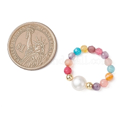 Регулируемые кольца с натуральным культивированным пресноводным жемчугом и натуральным агатом&nbsp;RJEW-JR00967