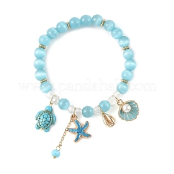Sommerliche Stretch-Armbänder mit Katzenaugenmuster und runden Perlen&nbsp;BJEW-TA00750