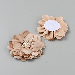 ポリエステル＆合金＆プラスチック模造真珠＆ラインストーンの花飾りアクセサリー  ドレス衣装の装飾用  桃パフ  80x12mm&nbsp;DIY-WH0683-12D