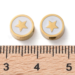 イオンプレーティング（IP）304ステンレスビーズ  エナメル  フラットラウンド  18KGP本金メッキ  スター  8x3mm  穴：2mm&nbsp;STAS-Q333-12G-01