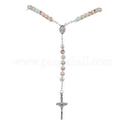 Драгоценный камень Иисус крест кулон четки бусины ожерелья для женщин NJEW-TA00177