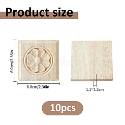 Blocs décoratifs carrés en bois sculpté à motifs floraux&nbsp;WOOD-WH0124-160A
