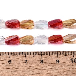 電気メッキ透明ガラスビーズ連売り  ツイスト  多面カット  クリムゾン  9~9.5x6~6.5x4~5mm  穴：1~1.4mm  約42~50個/連  15.16~18.11インチ（38.5~46cm）&nbsp;EGLA-N022-10A-C01