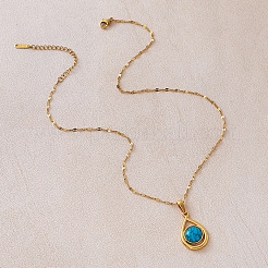 Collane vintage da donna con pendente a goccia in acciaio inossidabile 304 e turchese sintetico tinto.&nbsp;IA9439