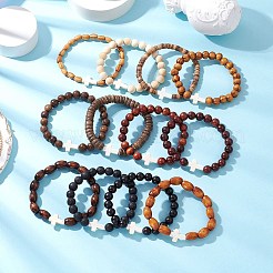 12 juego de 12 pulseras elásticas con cuentas de coco natural&nbsp;BJEW-FS00033