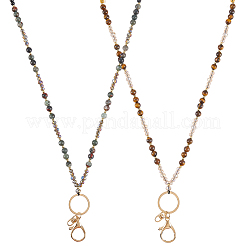 Натуральный африканский кровавик и натуральный тигровый глаз и стеклянная выдвижная катушка для значков с цепями&nbsp;HJEW-SC00158