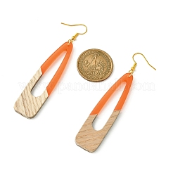 Boucles d'oreilles pendantes en résine et bois bicolores&nbsp;EJEW-JE05508-03
