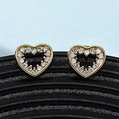Серьги-гвоздики в форме сердца из латуни с прозрачным фианитом и прозрачным фианитом EJEW-K267-29G