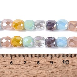電気メッキ加工を施した様々なスタイルのガラスビーズの連  コラム  多面カット  ミックスカラー  8~8.5x8~8.5mm  穴：1.2~1.5mm  約45~48個/連  14.96~16.14インチ（38~41cm）&nbsp;EGLA-N022-13A-A02