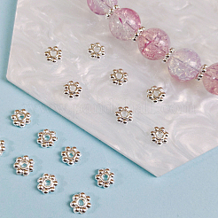 30 個 925 スターリングシルバービーズ  粒状ビーズ  銀色のメッキ  花  銀  4x1mm  穴：1mm&nbsp;STER-GO0001-42