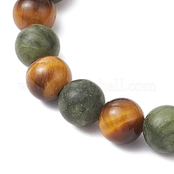 Браслеты из натурального тигрового глаза и южного китайского нефрита с круглыми бусинами для мужчин и женщин BJEW-JB12016