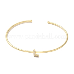 Braccialetti aperti con lettera in micro pavé di ottone placcato a cremagliera con zirconi trasparenti&nbsp;BJEW-A018-01G-L