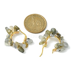 Плетеные серьги-кольца с кусочками натурального лабрадора EJEW-JE04940-19