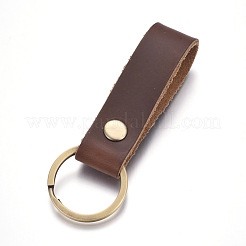 牛革レザーキーホルダー  アンティークブロンズメッキアロイキーホルダー  ココナッツブラウン  90x18mm&nbsp;KEYC-WH0014-A02