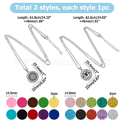 2 шт. 2 стиля нержавеющая сталь плоская круглая с цветочным диффузором эфирного масла медальон кулон ожерелья для женщин NJEW-HS0001-17