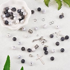 ハート＆ラウンドマグネットクラスプカップルブレスレットDIYメイキングキット  304ステンレススチールとコットンコードブレスレットの製作を含む  合成石と天然石のビーズ  合金、真鍮、304ステンレス鋼の金具とチャーム  伸縮性のある糸  ミックスカラー  チェーンブレスレット作り：50cm  コードブレスレット作り：2個/セット&nbsp;DIY-SZ0006-27