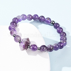 Bracciale elastico con perline di ametista naturale per donna&nbsp;BJEW-A145-01F