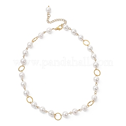 Ожерелья из круглого жемчуга с латунными звеньями для женщин&nbsp;NJEW-JN05631