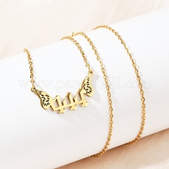 201 нержавеющая сталь номер 444 с крыльями бабочки подвеска ожерелье&nbsp;LS-NJEW-P332-01B-G