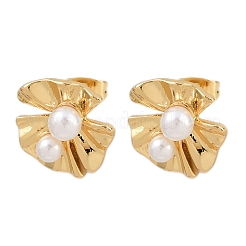 Серьги-гвоздики с цветком из латунного АБС-пластика EJEW-L275-12G-02