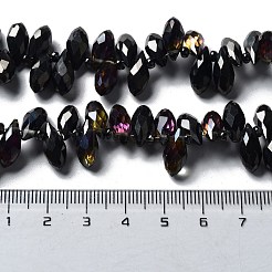 電気メッキガラスビーズセット  半分虹メッキ  多面カット  ティアドロップ  ブラック  12x6mm  穴：1mm&nbsp;EGLA-A001-6x12mm-H01