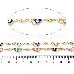 Цепочка с звеньями из латуни и эмали в форме сердца со злыми глазами CHC-Q013-03G