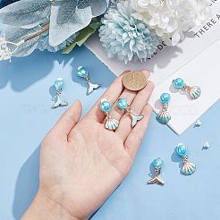 4 пара двухцветных серег-клипс с имитацией ракушек и эмалью&nbsp;EJEW-AR0001-09A