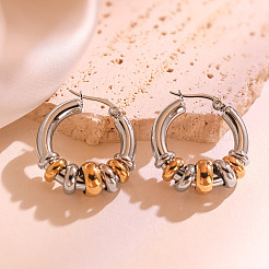 Pendientes de aro de acero inoxidable 304 de dos tonos&nbsp;WGF6457-03