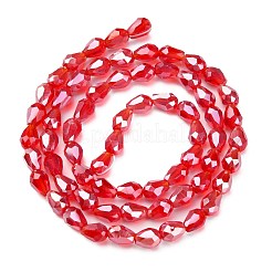 電気メッキガラスビーズセット  パール光沢メッキ  多面カット  ティアドロップ  レッド  6x4mm  穴：1mm  約72個/連  15インチ&nbsp;X-EGLA-R008-6x4mm-9