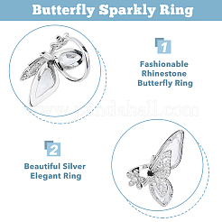 4 шт. набор из 4 колец-манжет в форме бабочек со стразами RJEW-FI0001-14