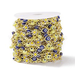 Catene a maglie in ottone smaltato con fiore e occhio di cavallo&nbsp;CHC-P009-34G