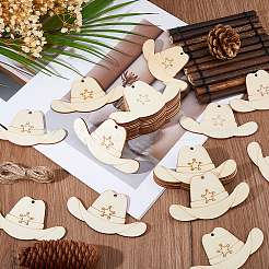 40 шт. подвески в виде ковбойской шляпы из необработанного дерева WOOD-FH0002-45