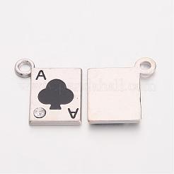 合金エナメルチャーム  カドミウムフリー＆鉛フリー  ラインストーン付き  ポーカーエース  プラチナ  ミックスカラー  約21mm長  19 mm幅  厚さ2.5mm  穴：3mm&nbsp;EAP031Y