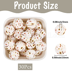 30 шт. круглые силиконовые бусины с принтом в виде подсолнуха&nbsp;SIL-SC0002-84E