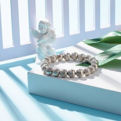 女性用10mmccbプラスチック溝付きラウンドビーズストレッチブレスレット  プラチナ  ビーズ：10mm  内径：2-1/4インチ（5.6cm）&nbsp;BJEW-JB07559