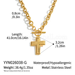 304ステンレススチール製宗教十字架ペンダントネックレス（OTクラスプ付き、女性用）  ゴールドカラー  16.14インチ（41cm）&nbsp;QD6259-1